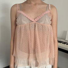 Load image into Gallery viewer, Coral Pink Polka Dot Mesh Cami Top
