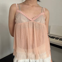 Load image into Gallery viewer, Coral Pink Polka Dot Mesh Cami Top
