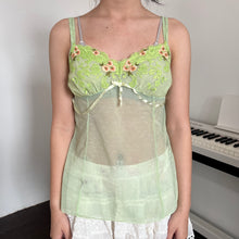 Load image into Gallery viewer, Green Mesh Ribbon Pink Floral Cami Top
