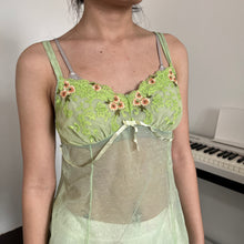 Load image into Gallery viewer, Green Mesh Ribbon Pink Floral Cami Top
