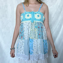 Load image into Gallery viewer, Blue Crochet With White Details Patchwork Cami Top
