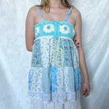 Load image into Gallery viewer, Blue Crochet With White Details Patchwork Cami Top
