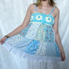 Load image into Gallery viewer, Blue Crochet With White Details Patchwork Cami Top
