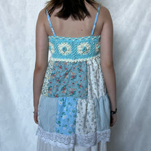 Load image into Gallery viewer, Blue Crochet With White Details Patchwork Cami Top
