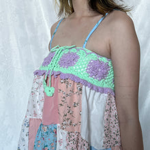 Load image into Gallery viewer, Green Crochet With Purple Details Patchwork Cami Top
