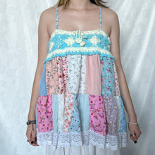 Load image into Gallery viewer, Blue Crochet With White Details Pink Patchwork Cami Top (L)
