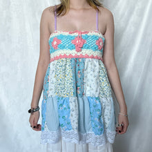 Load image into Gallery viewer, Blue Crochet With Pink And White Details Patchwork Purple Straps Cami Top
