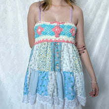 Load image into Gallery viewer, Blue Crochet With Pink And White Details Patchwork Purple Straps Cami Top
