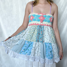 Load image into Gallery viewer, Blue Crochet With Pink And White Details Patchwork Purple Straps Cami Top
