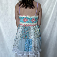 Load image into Gallery viewer, Blue Crochet With Pink And White Details Patchwork Purple Straps Cami Top
