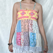 Load image into Gallery viewer, Yellow Crochet With Pink Details Patchwork Cami Top
