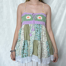 Load image into Gallery viewer, Green Crochet With Purple And White Details Patchwork Cami Top
