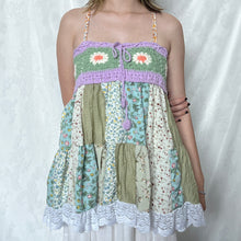 Load image into Gallery viewer, Green Crochet With Purple And White Details Patchwork Cami Top
