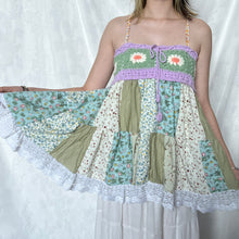 Load image into Gallery viewer, Green Crochet With Purple And White Details Patchwork Cami Top
