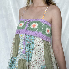 Load image into Gallery viewer, Green Crochet With Purple And White Details Patchwork Cami Top
