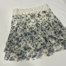 Load image into Gallery viewer, Purple White Floral Mesh Tiered Mini Skirt
