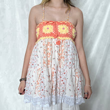 Load image into Gallery viewer, Coral Crochet With Yellow Details Patchwork Cami Top
