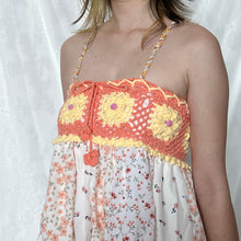 Load image into Gallery viewer, Coral Crochet With Yellow Details Patchwork Cami Top
