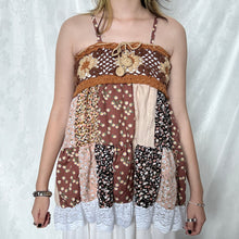 Load image into Gallery viewer, Brown Crochet With Caramel Details Patchwork Cami Top
