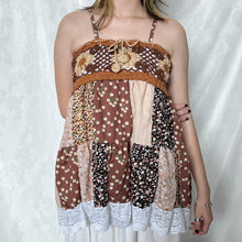 Load image into Gallery viewer, Brown Crochet With Caramel Details Patchwork Cami Top
