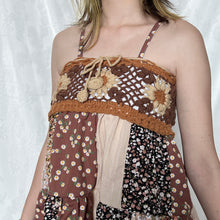 Load image into Gallery viewer, Brown Crochet With Caramel Details Patchwork Cami Top
