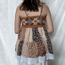 Load image into Gallery viewer, Brown Crochet With Caramel Details Patchwork Cami Top
