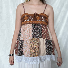 Load image into Gallery viewer, Brown Crochet With Full Caramel Details Patchwork Cami Top
