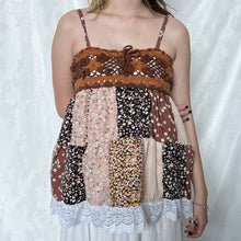 Load image into Gallery viewer, Brown Crochet With Full Caramel Details Patchwork Cami Top
