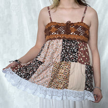 Load image into Gallery viewer, Brown Crochet With Full Caramel Details Patchwork Cami Top
