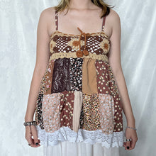 Load image into Gallery viewer, Brown Crochet With Beige Details And Caramel Tie Patchwork Cami Top
