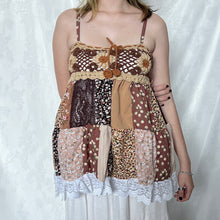 Load image into Gallery viewer, Brown Crochet With Beige Details And Caramel Tie Patchwork Cami Top
