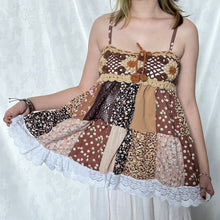 Load image into Gallery viewer, Brown Crochet With Beige Details And Caramel Tie Patchwork Cami Top
