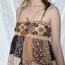 Load image into Gallery viewer, Brown Crochet With Beige Details And Caramel Tie Patchwork Cami Top
