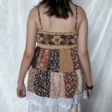 Load image into Gallery viewer, Brown Crochet With Beige Details And Caramel Tie Patchwork Cami Top
