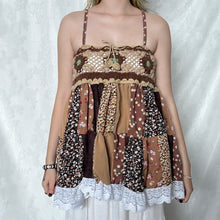 Load image into Gallery viewer, Beige Crochet With Brown And Green Details Patchwork Cami Top
