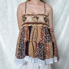 Load image into Gallery viewer, Beige Crochet With Brown And Green Details Patchwork Cami Top
