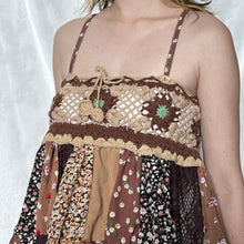 Load image into Gallery viewer, Beige Crochet With Brown And Green Details Patchwork Cami Top
