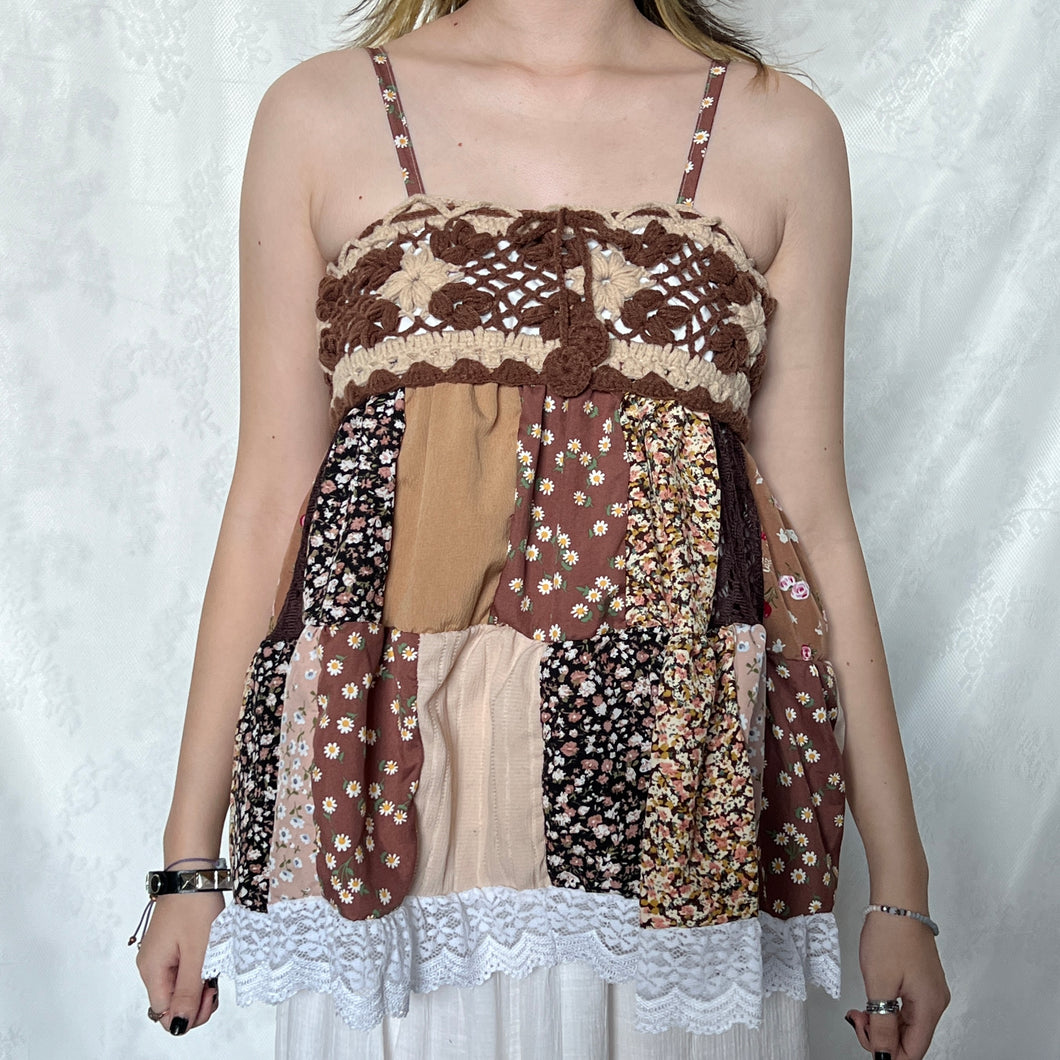 Brown Beige Crochet Patchwork Cami Top 2