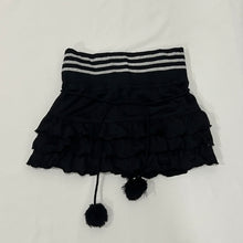 Load image into Gallery viewer, Black Pom Pom Silver Stripes Tiered Mini Skirt
