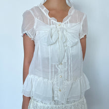 Load image into Gallery viewer, White Alice Tie Front Ribbon Mesh Short Sleeves Top
