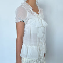 Load image into Gallery viewer, White Alice Tie Front Ribbon Mesh Short Sleeves Top
