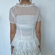 Load image into Gallery viewer, White Alice Tie Front Ribbon Mesh Short Sleeves Top
