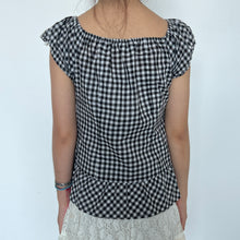 Load image into Gallery viewer, Black White Gingham Bow Tie Puff Short Sleeves Top
