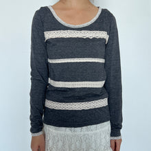 Load image into Gallery viewer, Grey Cotton Mori Kei Cream Lace Rows Long Sleeves Top
