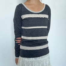 Load image into Gallery viewer, Grey Cotton Mori Kei Cream Lace Rows Long Sleeves Top
