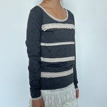 Load image into Gallery viewer, Grey Cotton Mori Kei Cream Lace Rows Long Sleeves Top
