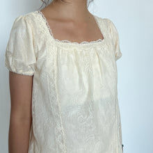 Load image into Gallery viewer, Colza Cream Lace Overlay Puff Short Sleeves Top
