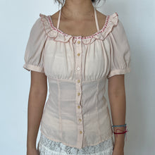 Load image into Gallery viewer, Coral Pink Back Corset Tie Milkmaid Top
