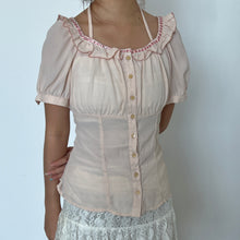 Load image into Gallery viewer, Coral Pink Back Corset Tie Milkmaid Top
