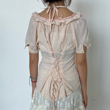 Load image into Gallery viewer, Coral Pink Back Corset Tie Milkmaid Top
